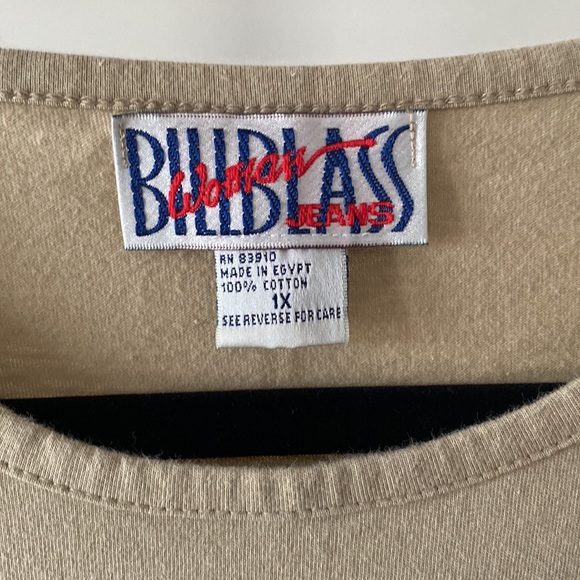 BILL BLASS Basic Cotton Cropped Boxy Tee - Beige Tan 1X - Picture 2 of 6